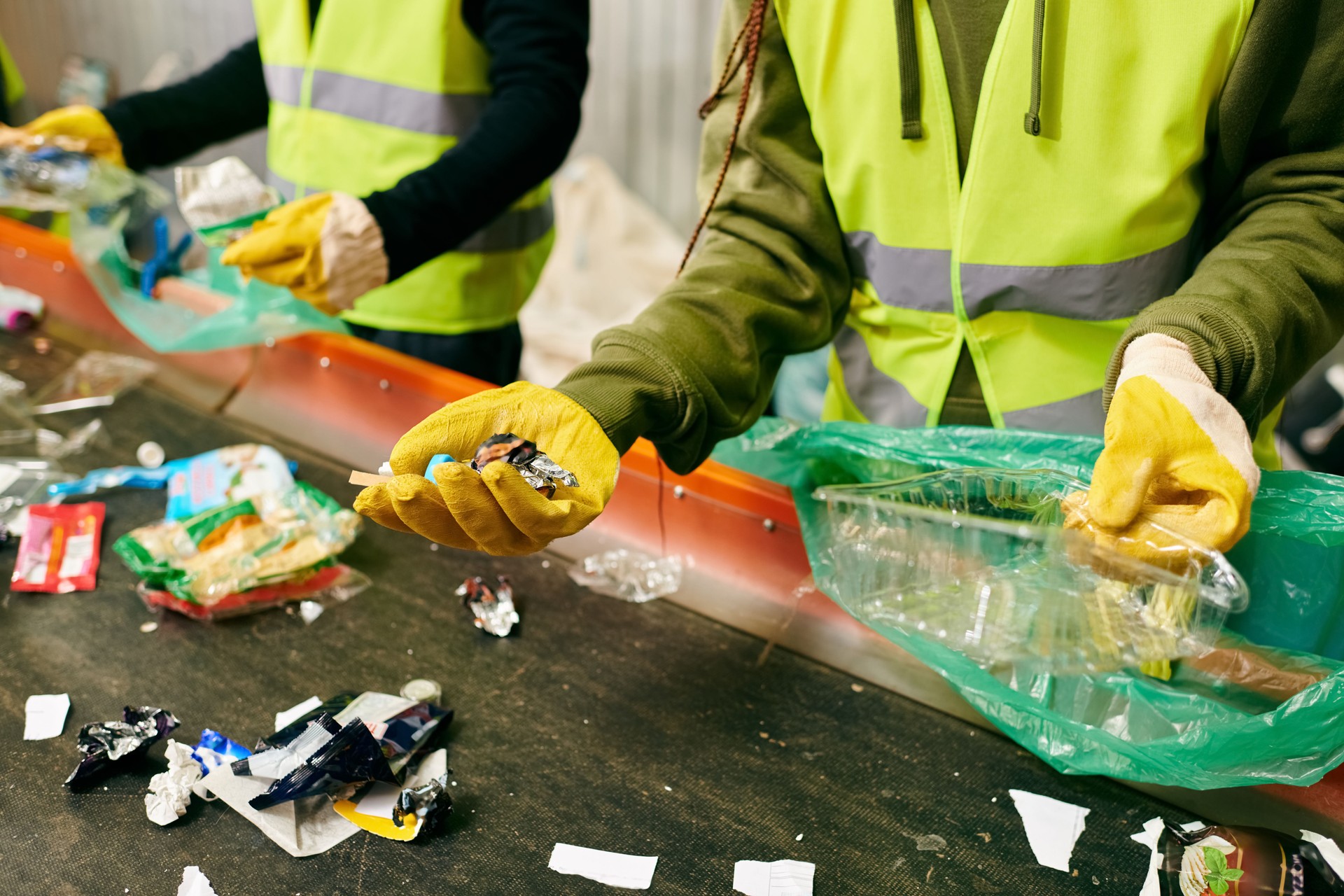 Young volunteers sort waste at a community cleanup for a sustainable lifestyle